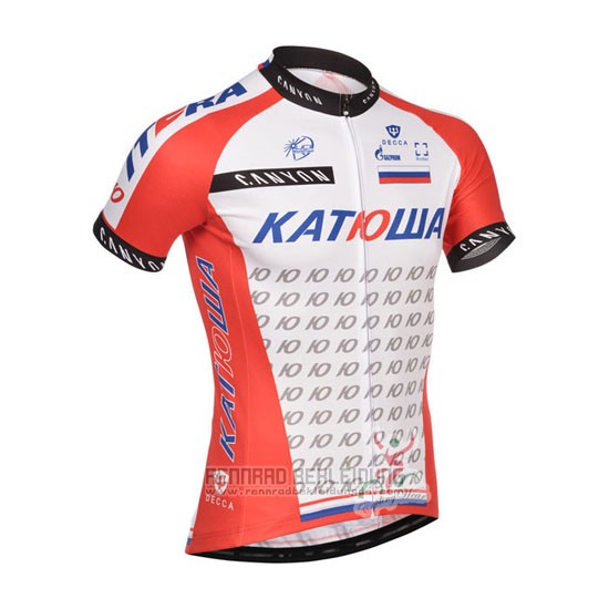 2014 Fahrradbekleidung Katusha Wei und Rot Trikot Kurzarm und Tragerhose